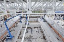 Nacelle et telescopique Genie sur le chantier du complexe aquatique en Hongrie